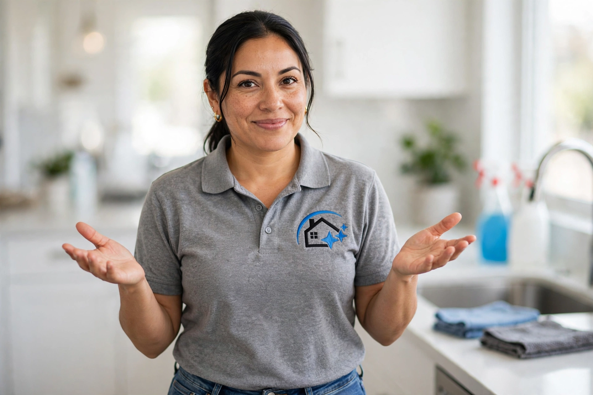 Professional cleaning worker with protective equipment